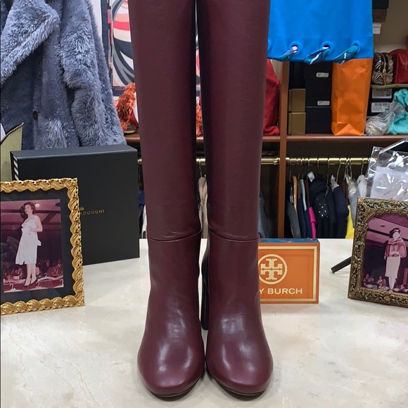 TORY BURCH BROOKE TALL BOOTS/SLOUCHY COLOR CLARET WITH WRAPPED HEEL SZ US 8 1/2 - Picture 7 of 15
